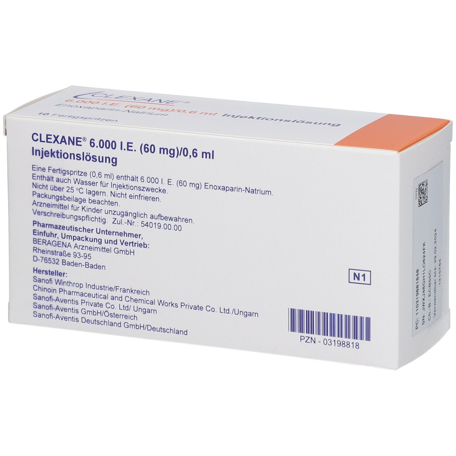Clexane 6.000 I.E. 60 mg/0,6 ml