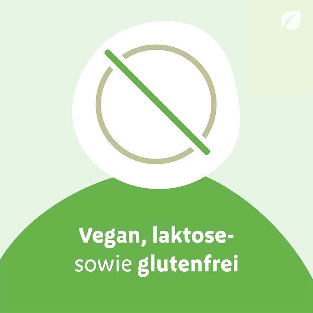 Kreisförmige Grafik mit einem durchgestrichenen Symbol. Text: Vegan, laktose- sowie glutenfrei.