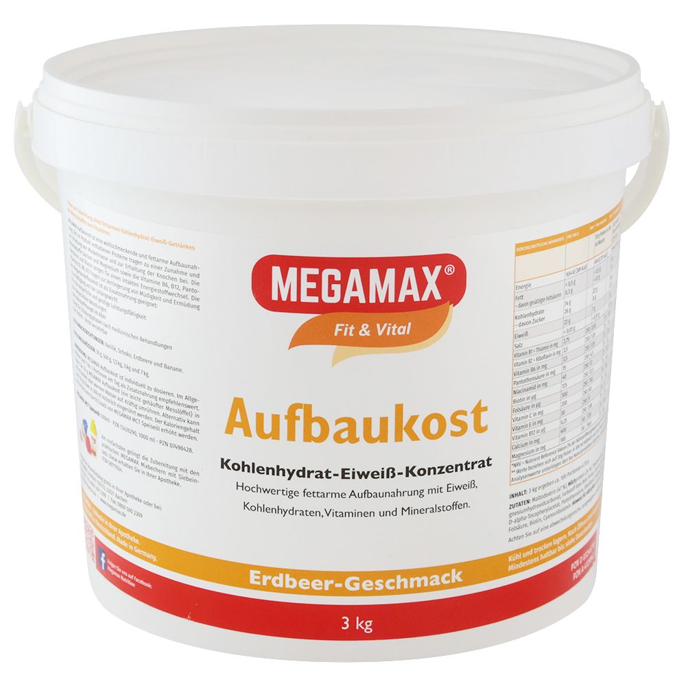 MEGAMAX® Fit & Vital Aufbaukost Kohlenhydrat-Eiweiß-Konzentrat Erdbeer-Geschmack