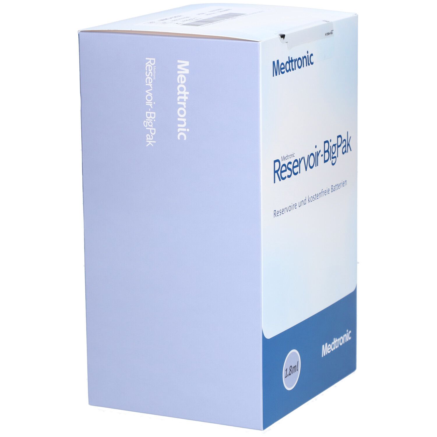 Medtronic Reservoir-BigPak Verpackung. Aufschrift: Reservoir und kostenfreie Batterien. Volumen: 1,8 ml.