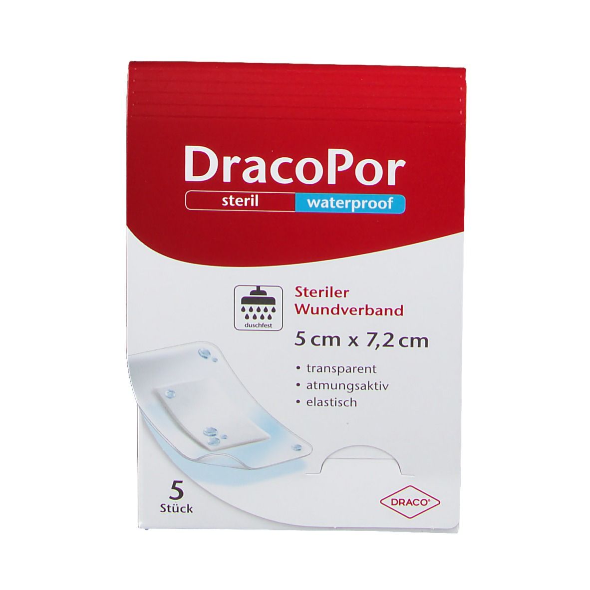 DracoPor Waterproof Wundverband steril 5 x 7,2 cm