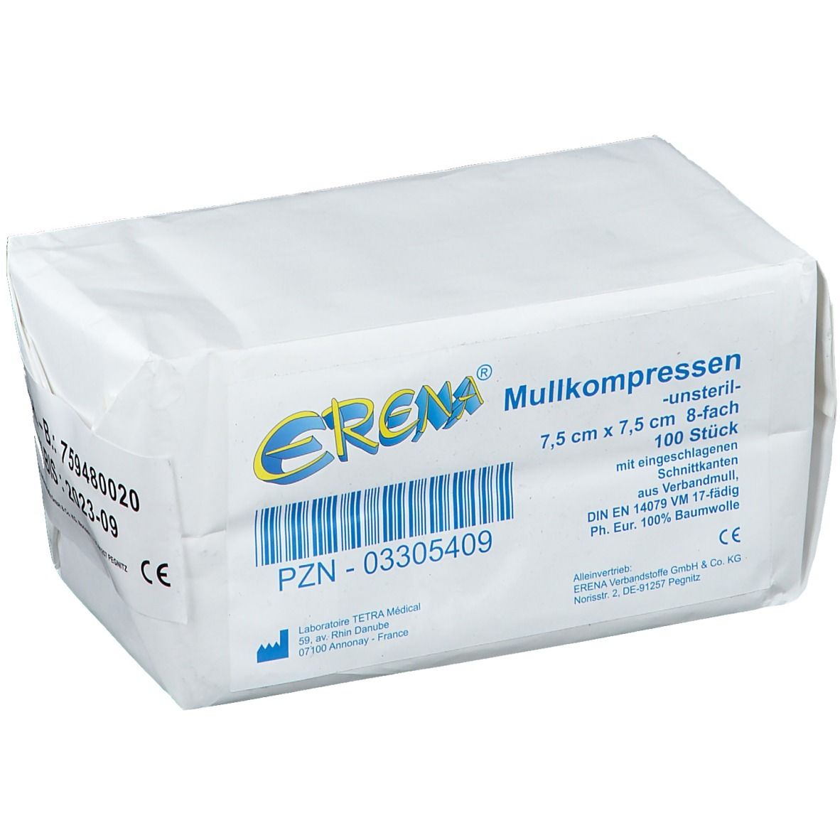 Erena® Mullkompressen 7,5 x 7,5 cm unsteril 8-fach