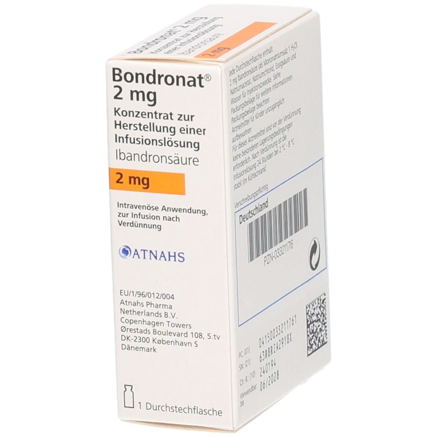 Verpackung von Bondronat 2 mg Konzentrat zur Herstellung einer Infusionslösung mit Ibandronsäure.