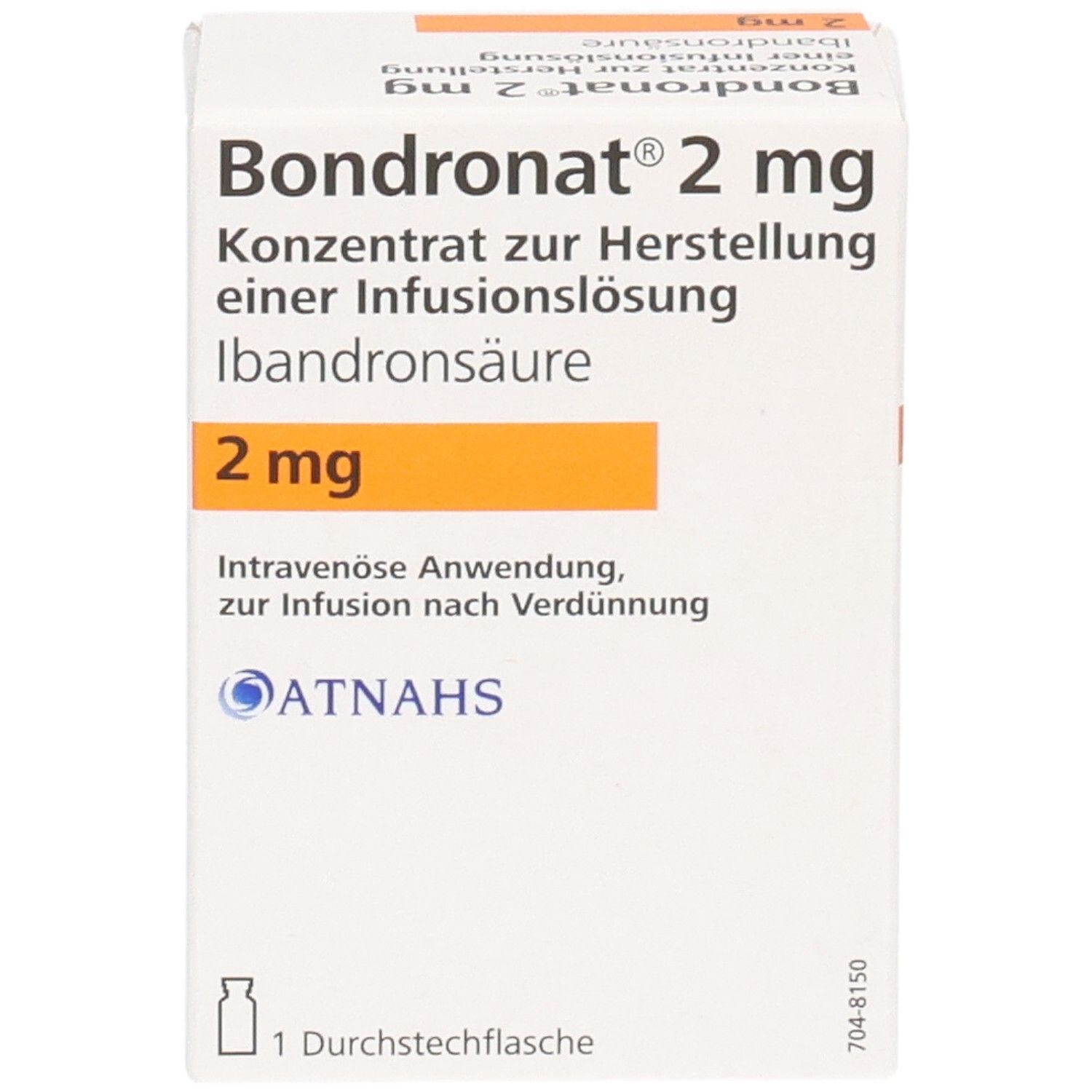 Verpackung von Bondronat 2 mg Konzentrat zur Herstellung einer Infusionslösung mit Ibandronsäure.