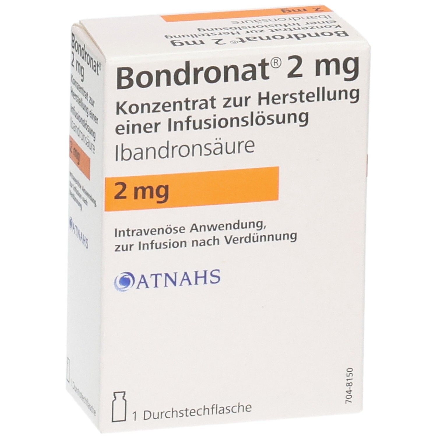 Verpackung von Bondronat 2 mg Konzentrat zur Herstellung einer Infusionslösung mit Ibandronsäure.