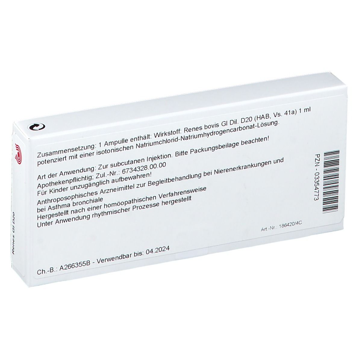 Rückseite einer weißen Schachtel. Text in Deutsch. Enthält Informationen zu Inhaltsstoffen und Anwendung.