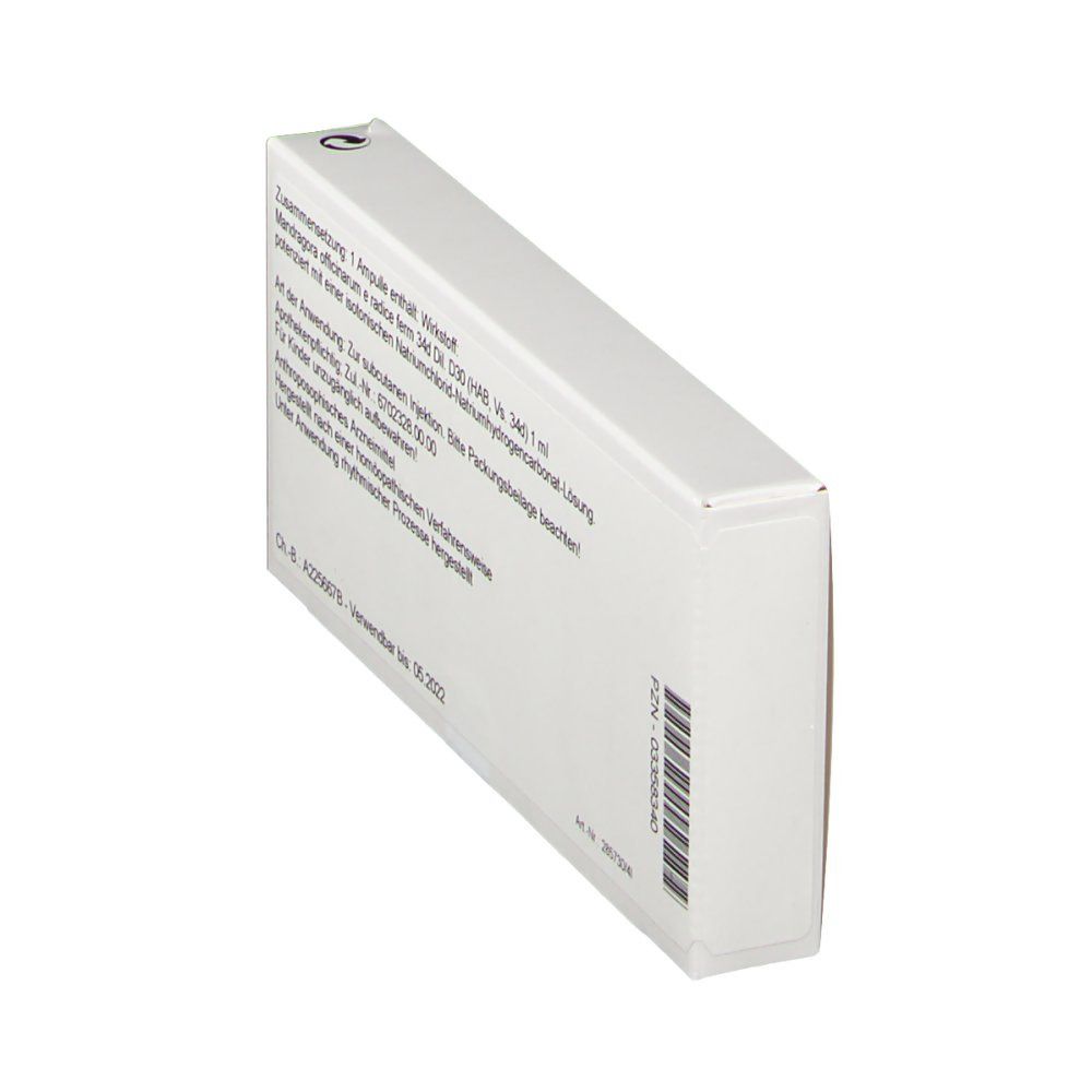 Schachtel schräg von hinten. Text in deutscher Sprache. Informationen zu Inhaltsstoffen und Anwendung.