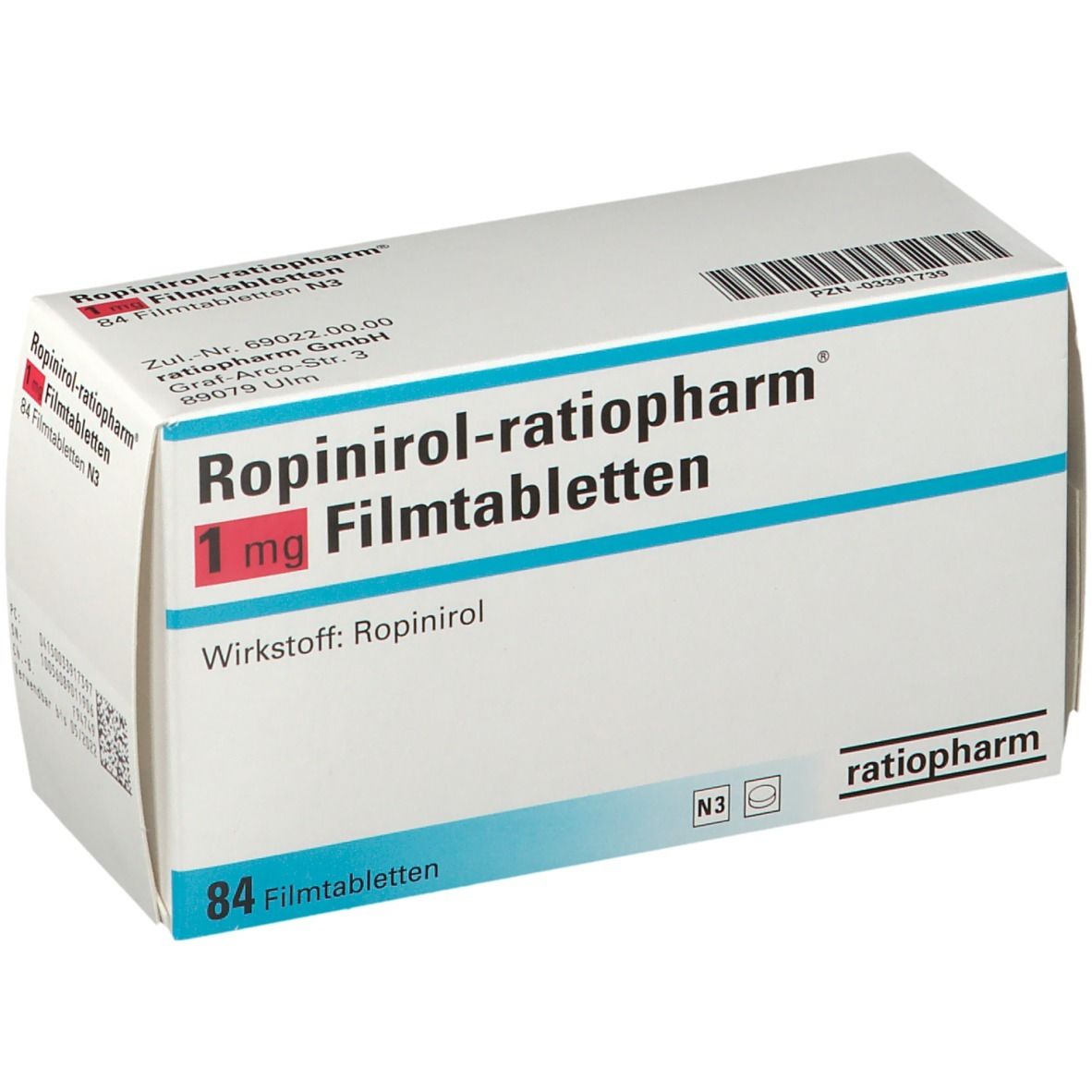 Ropinirol-ratiopharm® 1 mg 84 St mit dem E-Rezept kaufen - Shop Apotheke