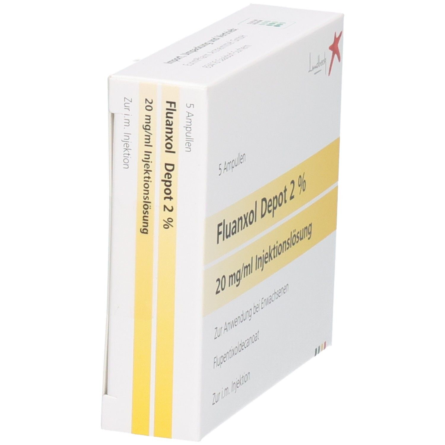 Packung Fluanxol Depot 2% Injektionslösung, 5 Ampullen.