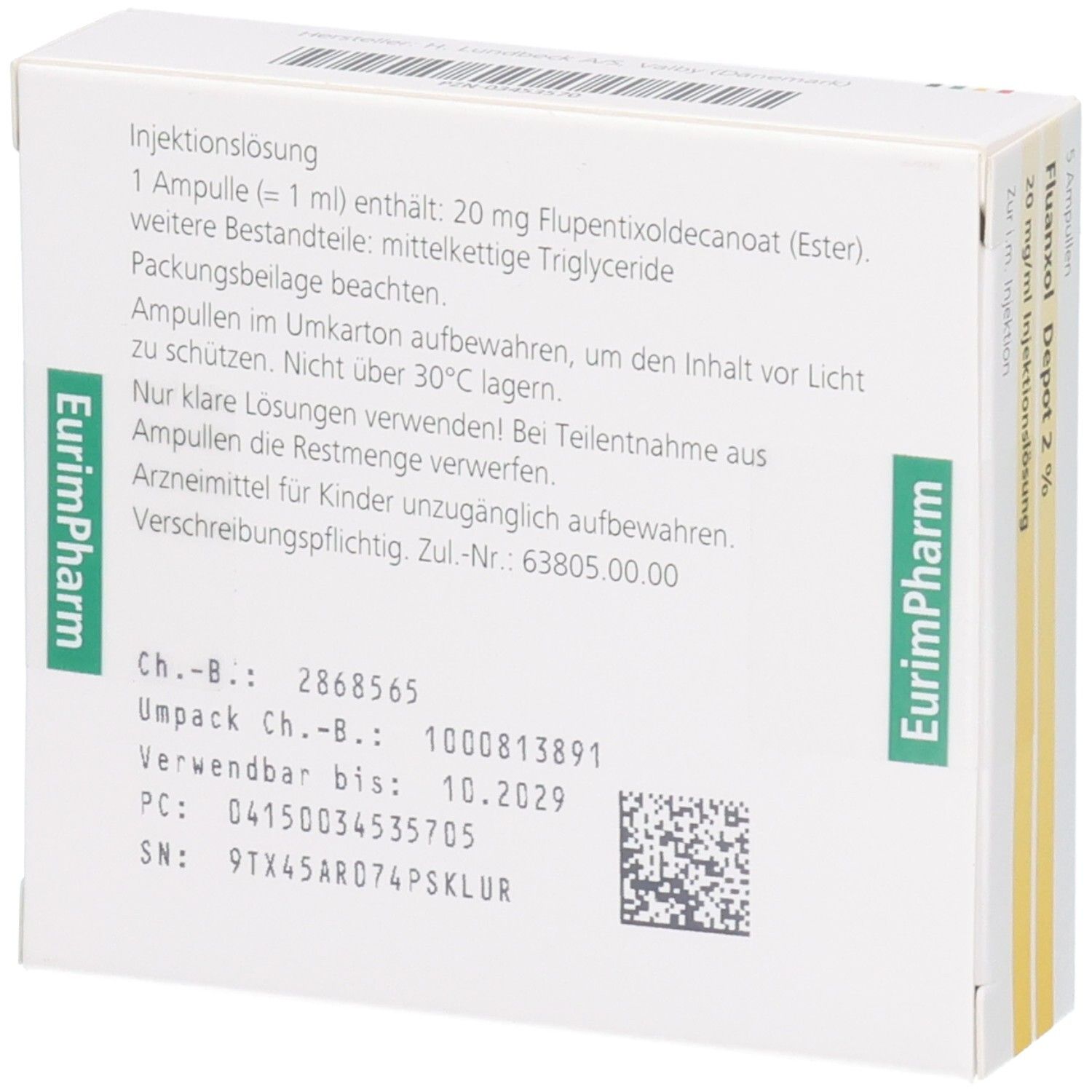 EurimPharm Injektionslösung, 1 Ampulle (1 ml) enthält 20 mg Flupentixoldecanoat