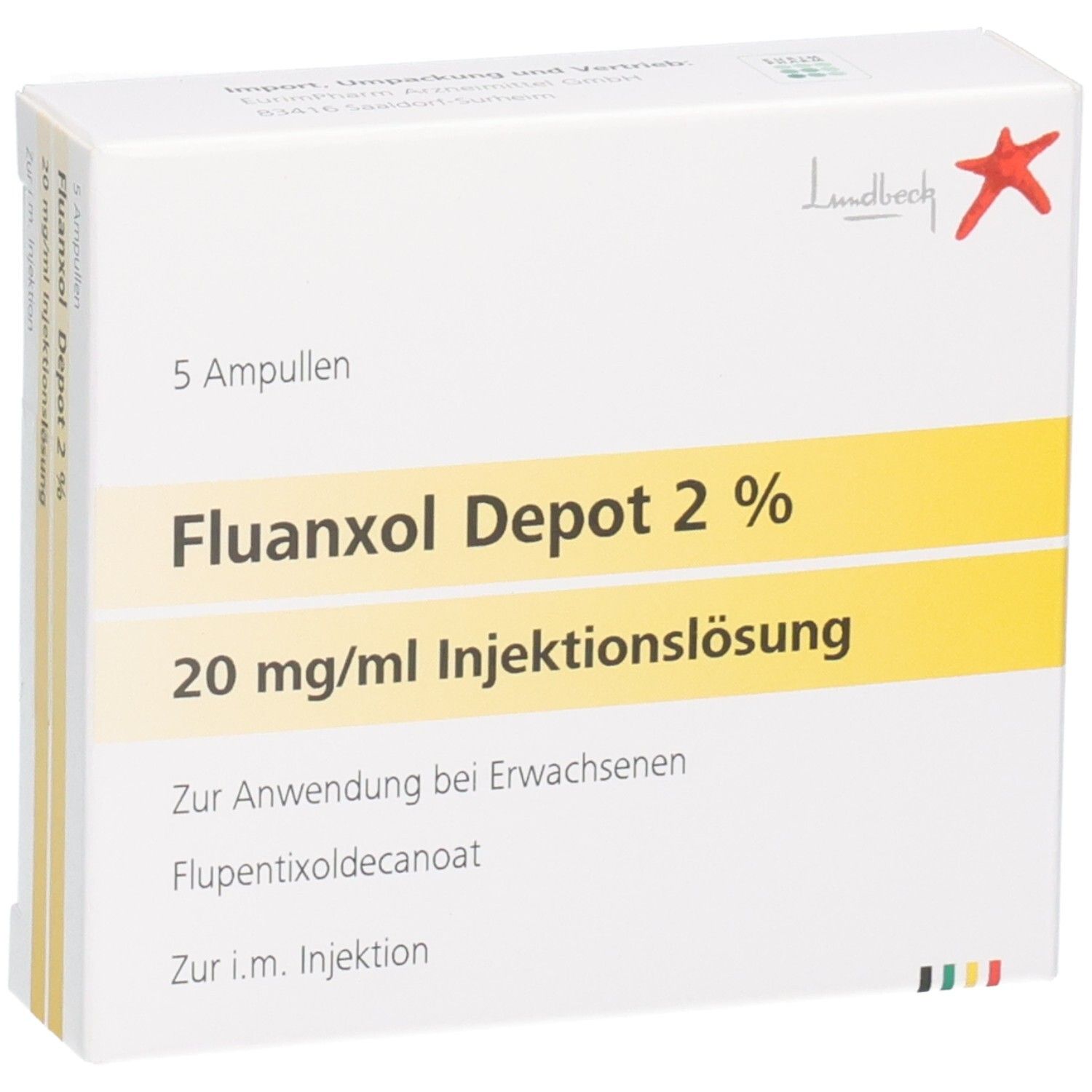 Fluanxol Depot 2% Injektionslösung, 5 Ampullen. 20 mg/ml. Lundbeck.