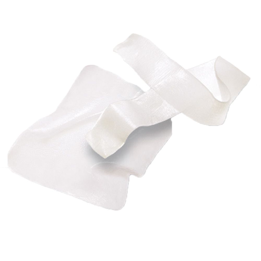 Weißes, flexibles Kompressenmaterial. Gewellte Form, teilweise transparent.