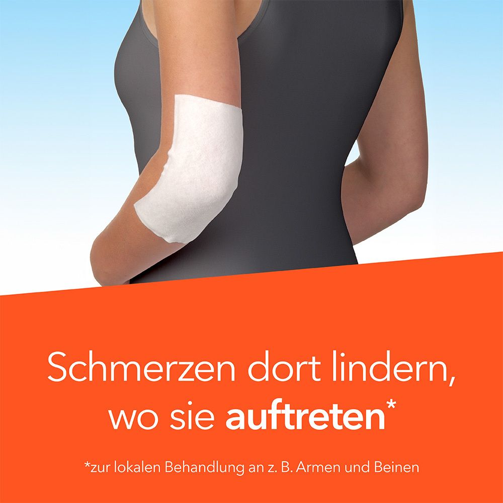 Arm mit einem Diclofenac-ratiopharm® Schmerzpflaster. Das Pflaster ist auf dem Ellenbogen angebracht.