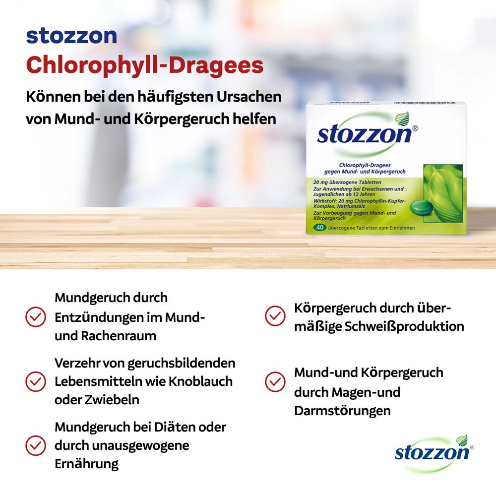 stozzon® Chlorophyll-Dragees gegen Mundgeruch und Körpergeruch