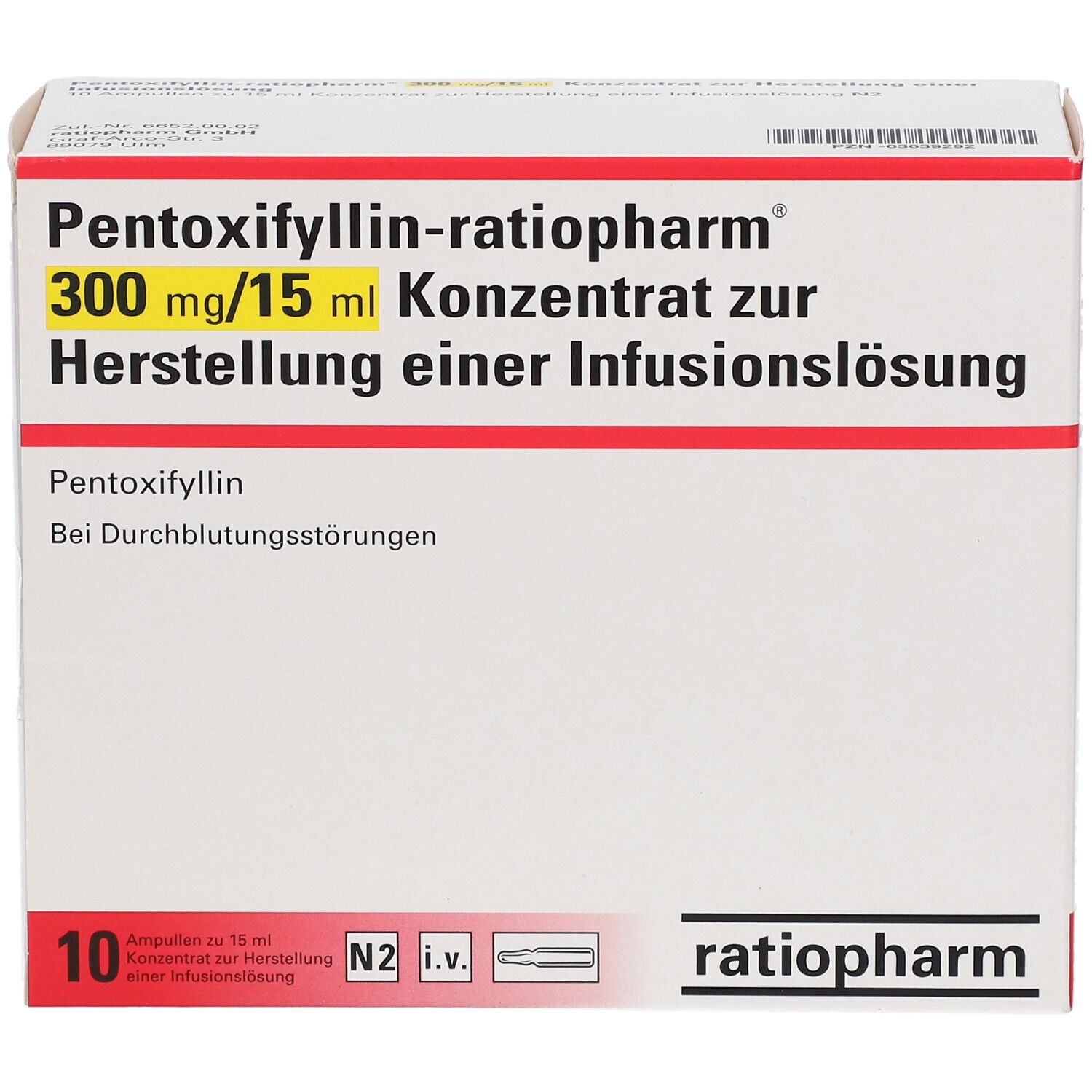 toxifyllin-ratiopharm® 300 mg/15 ml