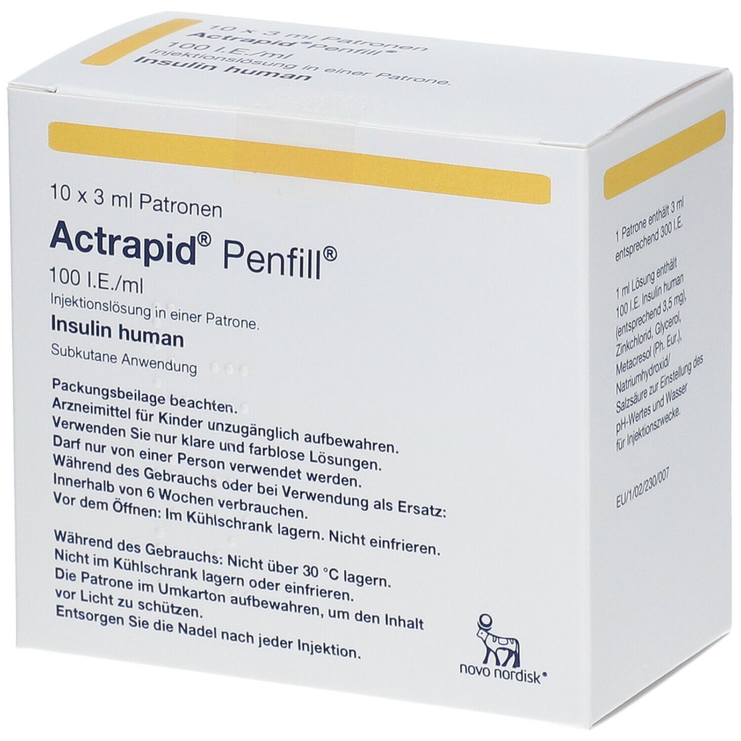 Actrapid Penfill 100 I.E./ml Inj.-Lsg.i.Patrone 10x3 ml Zylinderampullen