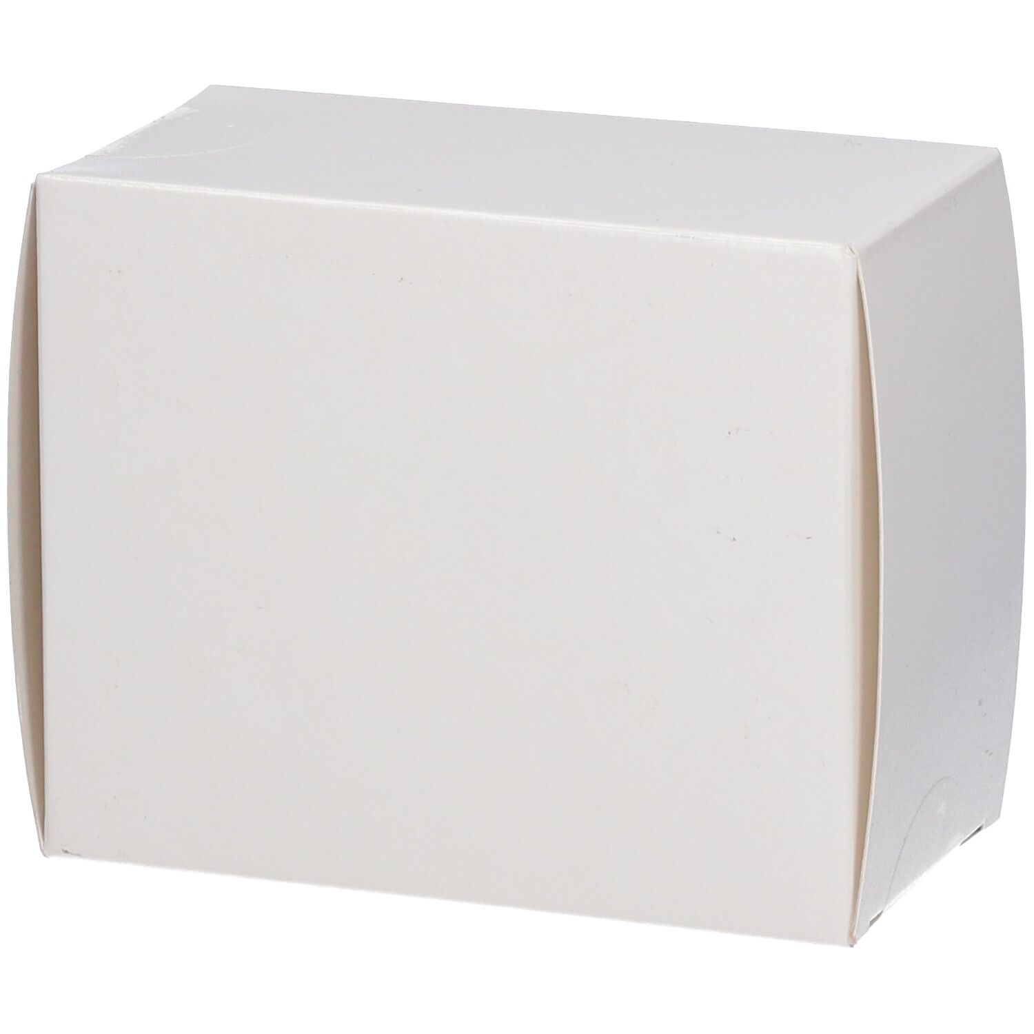 Weiße rechteckige Schachtel. Keine sichtbaren Aufschriften. Eckige Form mit abgerundeten Kanten.