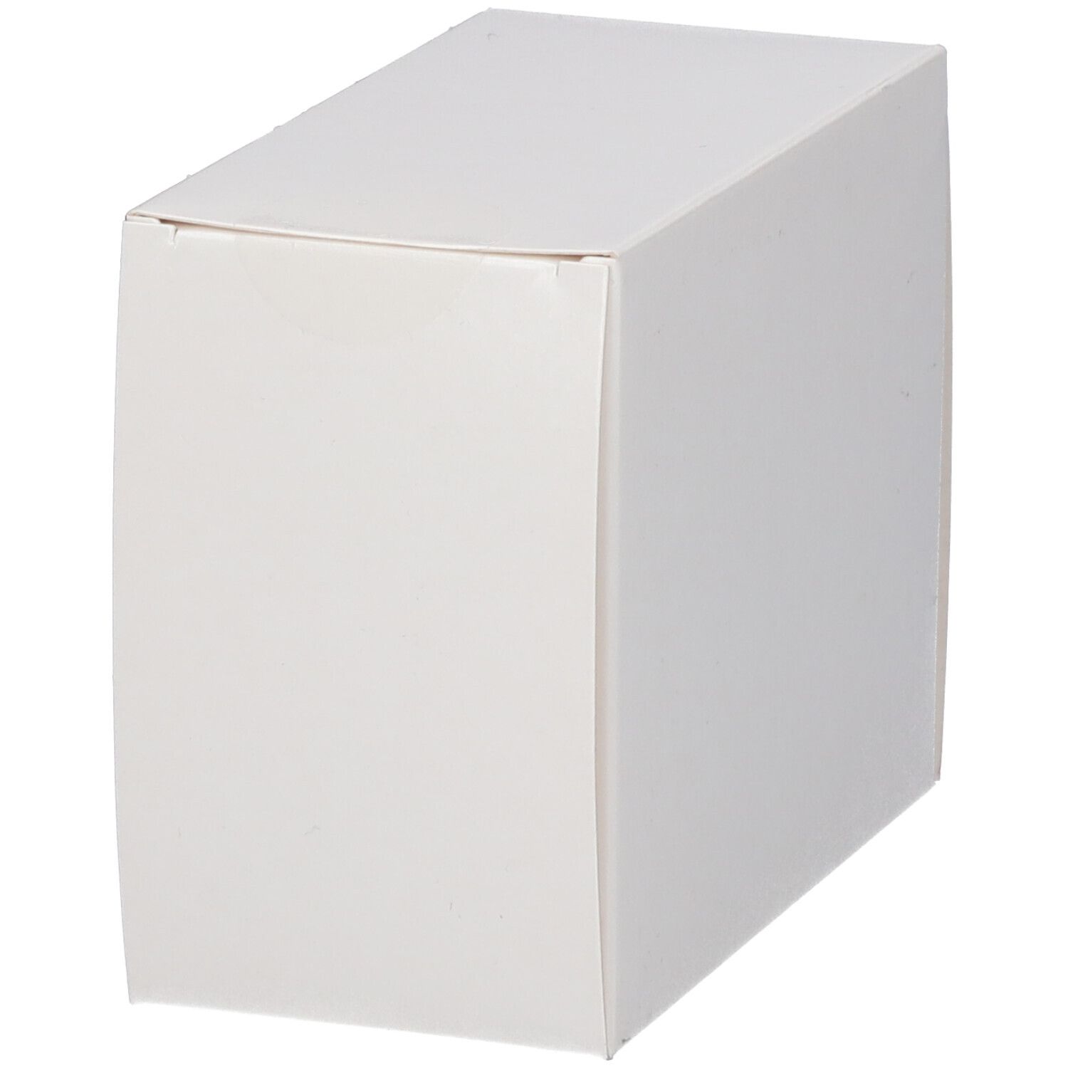 Weiße rechteckige Schachtel. Keine sichtbaren Aufschriften. Eckige Form.