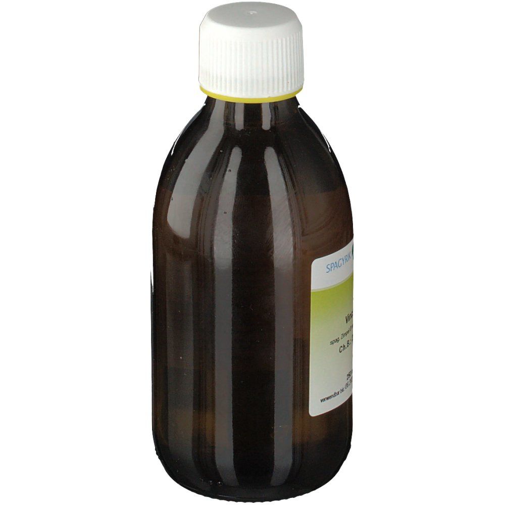 Braune Glasflasche mit weißem Deckel. Etikett mit Text. Apothekenpflichtiges Arzneimittel.