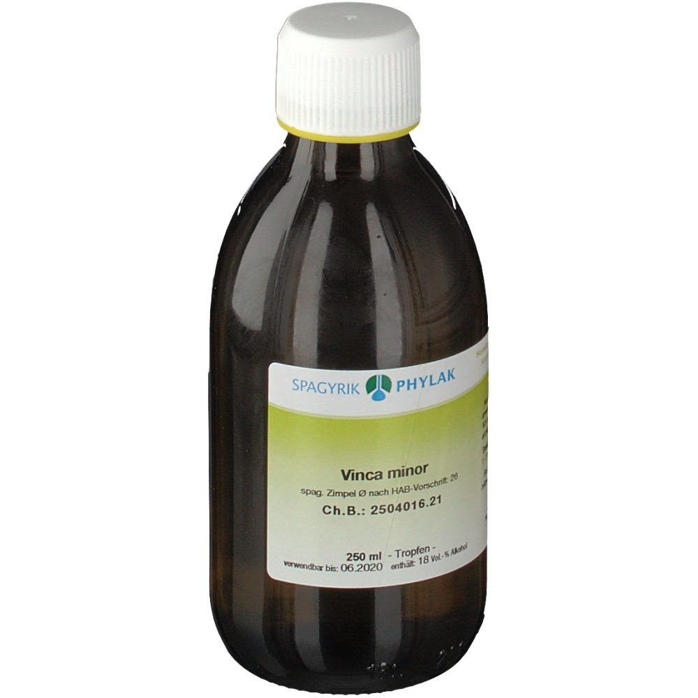 Braune Glasflasche mit weißem Deckel. Etikett mit Produktnamen und weiteren Informationen. 250 ml.