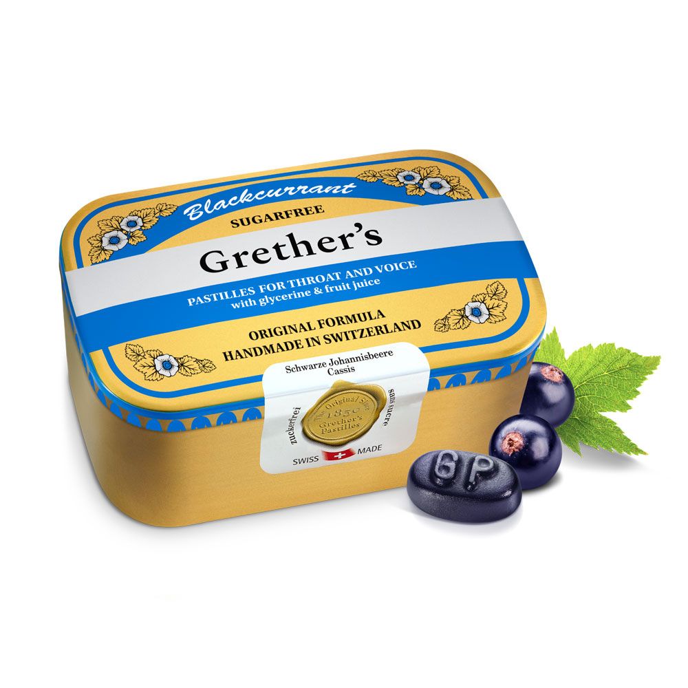 Grethers Blackcurrant Silber zuckerfreie Pastillen