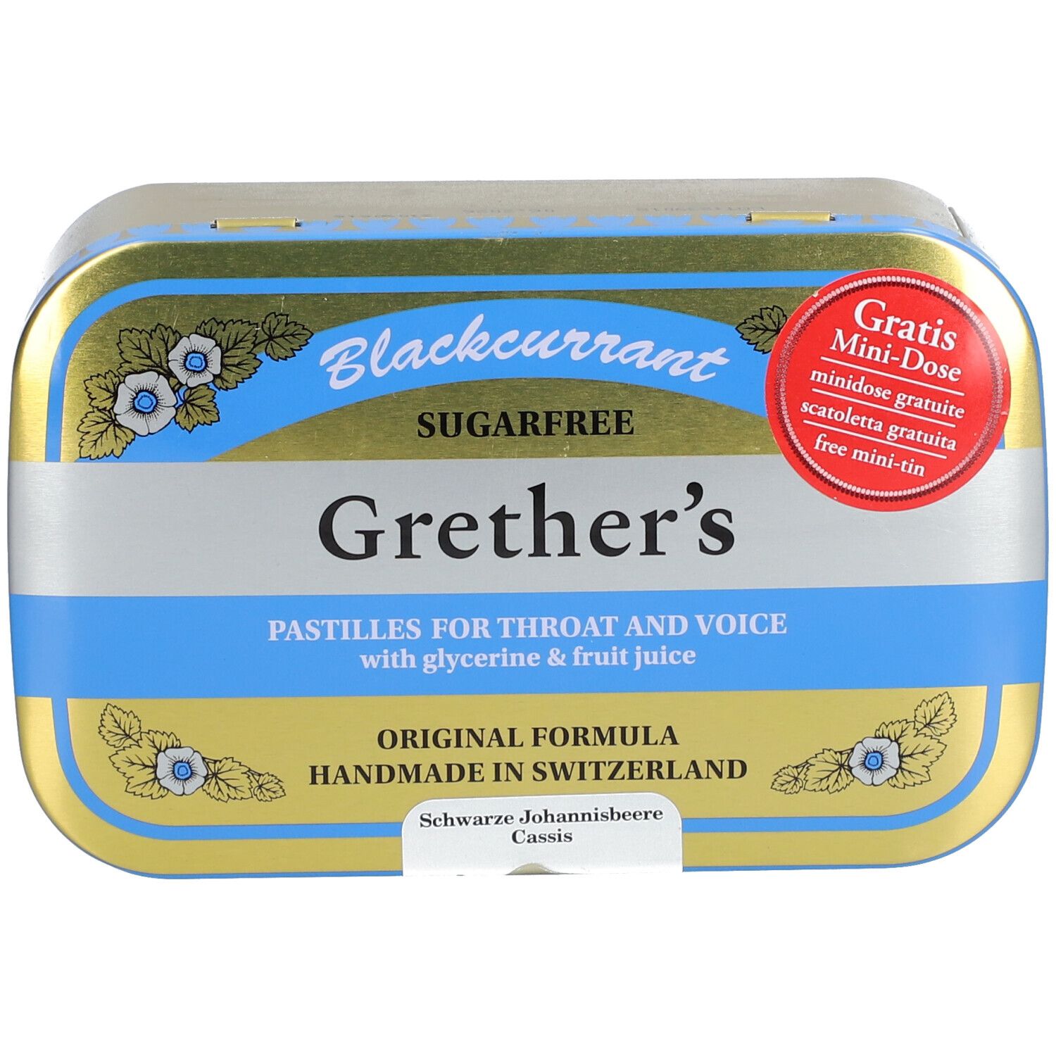 Grethers Blackcurrant Silber zuckerfreie Pastillen