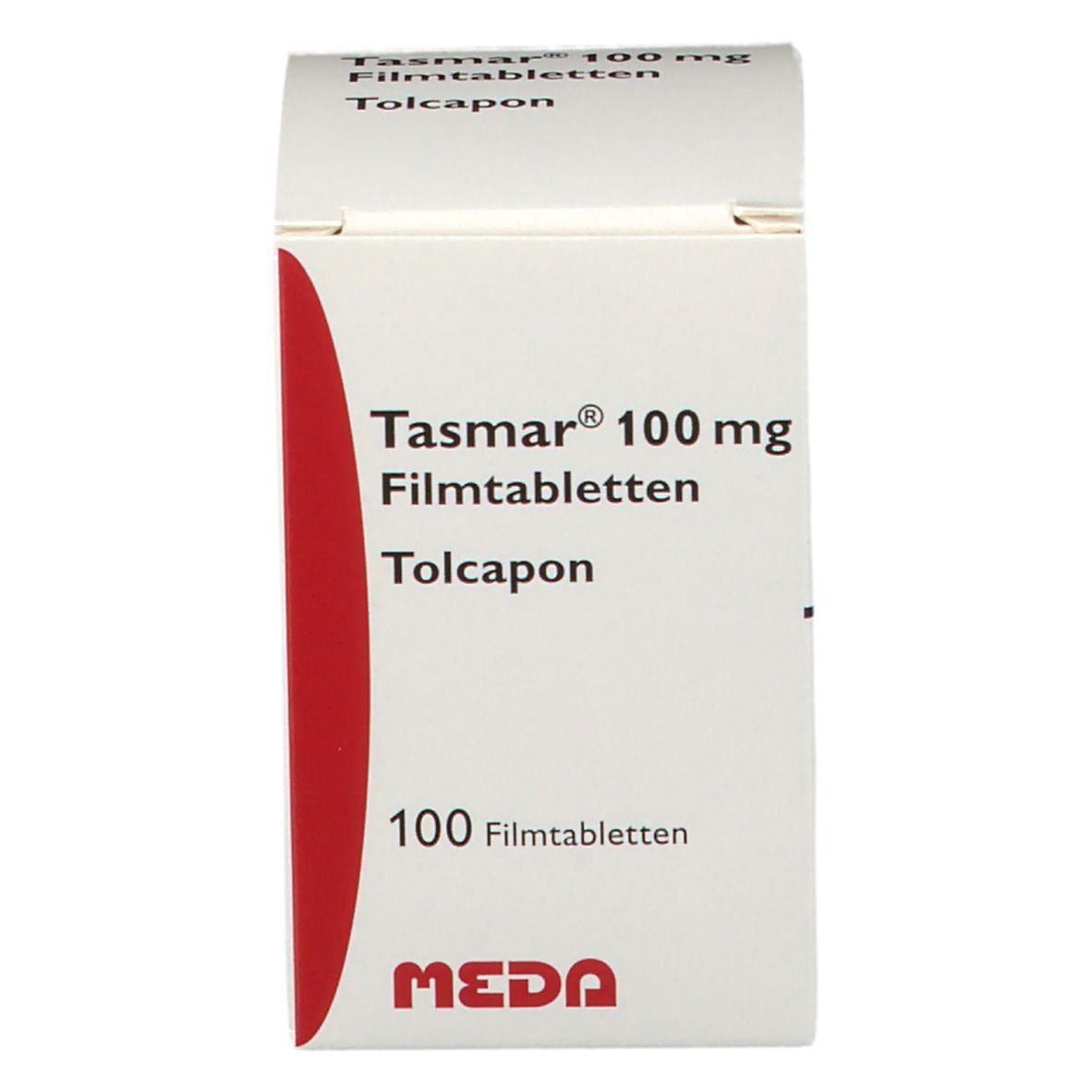 Tasmar 100 mg Filmtabletten Tolcapon Schachtel Vorderseite mit Produktinformation.