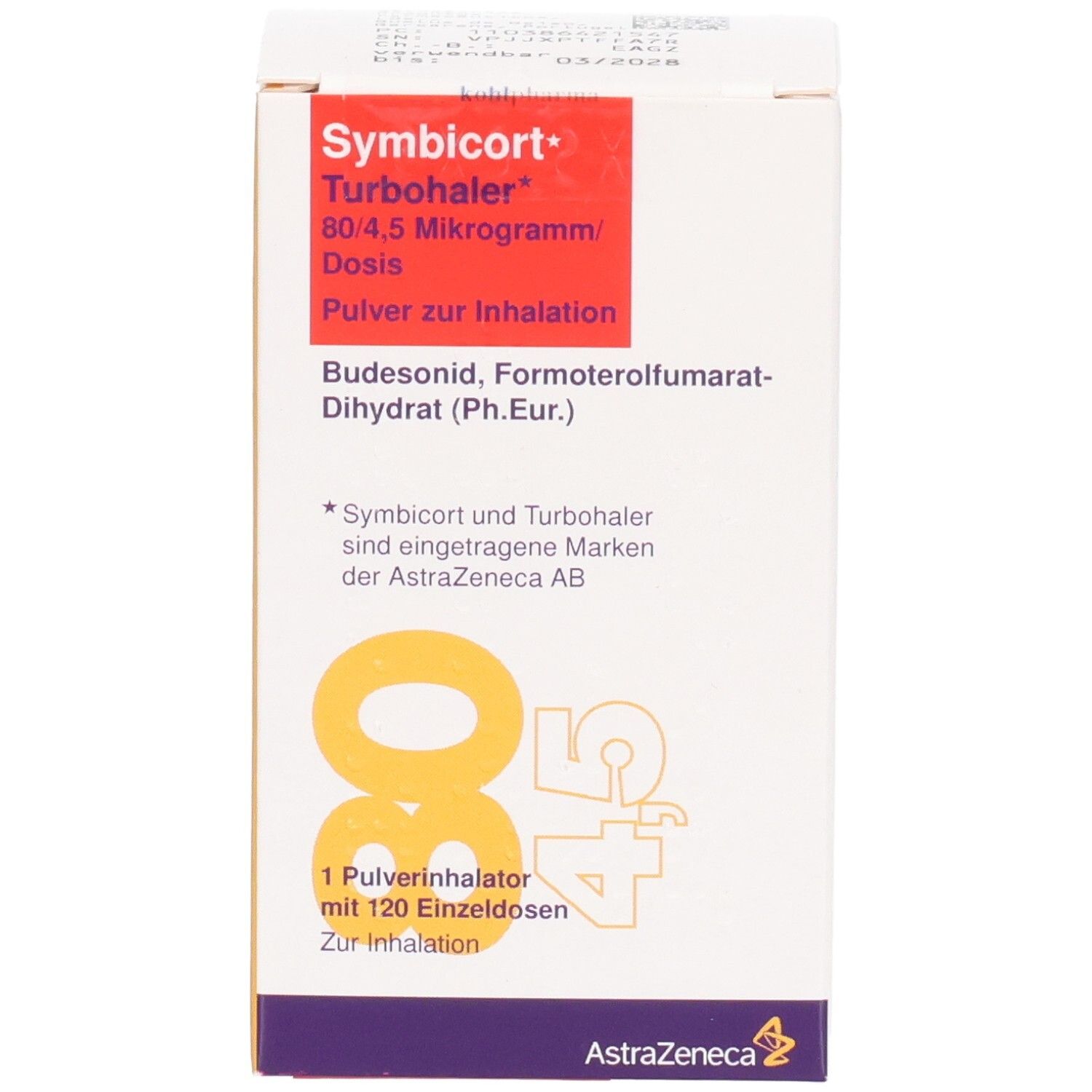 Packung Symbicort Turbohaler 80/4,5 Mikrogramm, Pulver zur Inhalation, 120 Dosen.