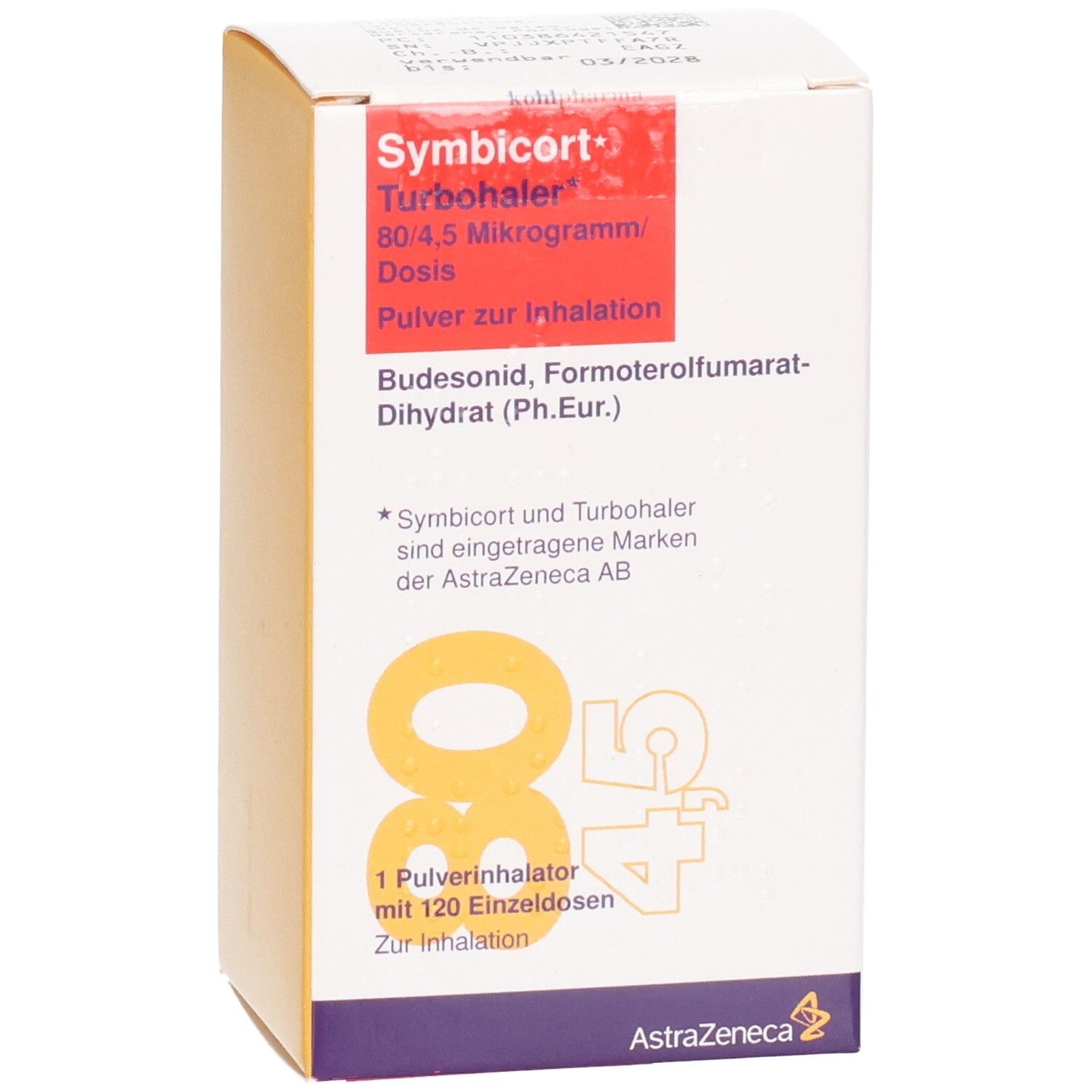 Packung Symbicort Turbohaler 80/4,5 Mikrogramm, Pulver zur Inhalation, 120 Dosen.