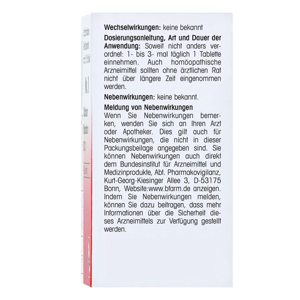 Rückseite der Schachtel mit Text. Wechselwirkungen, Nebenwirkungen, Meldung von Nebenwirkungen. Informationen.