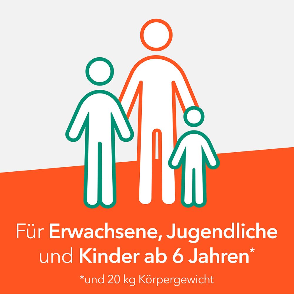 Stilisierte Figuren: Erwachsene, Jugendliche und Kinder. Text: Für Erwachsene, Jugendliche und Kinder ab 6 Jahren.