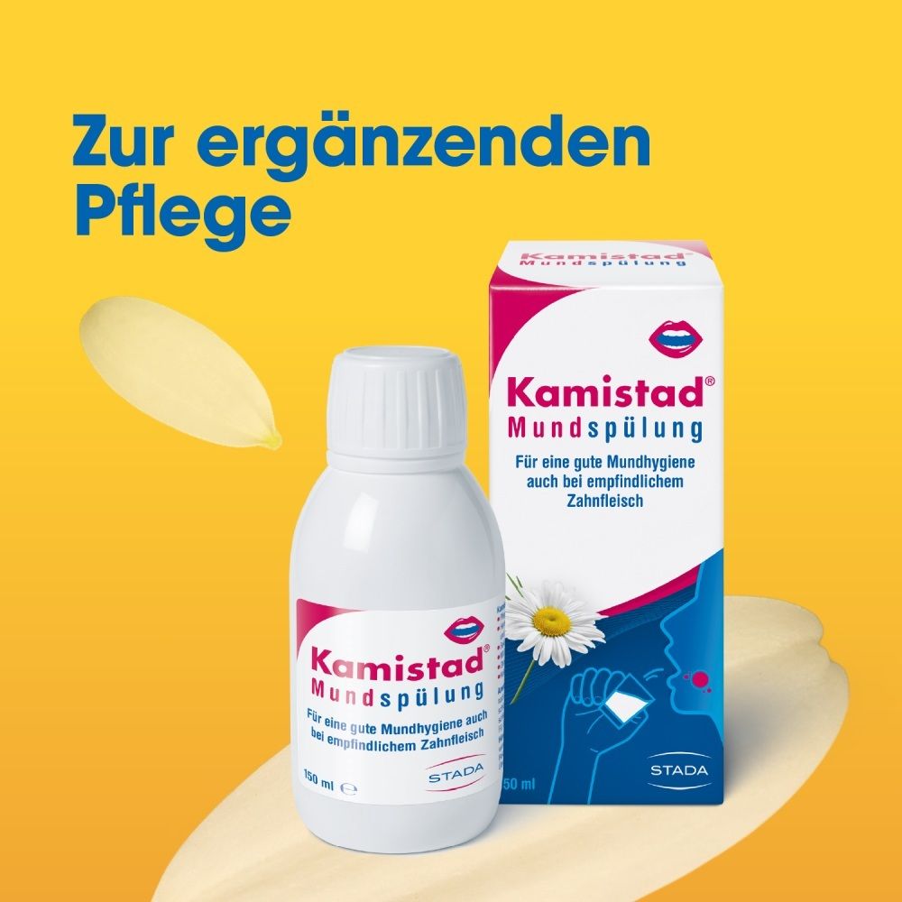 Kamistad Mundspülung Flasche und Karton. Für die ergänzende Pflege.
