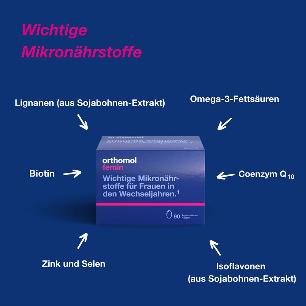 Orthomol Femin - Mikronährstoffe für Frauen in den Wechseljahren - mit Biotin, Selen, Zink, Nachtkerzenöl, Coenzym Q10 – Kapseln