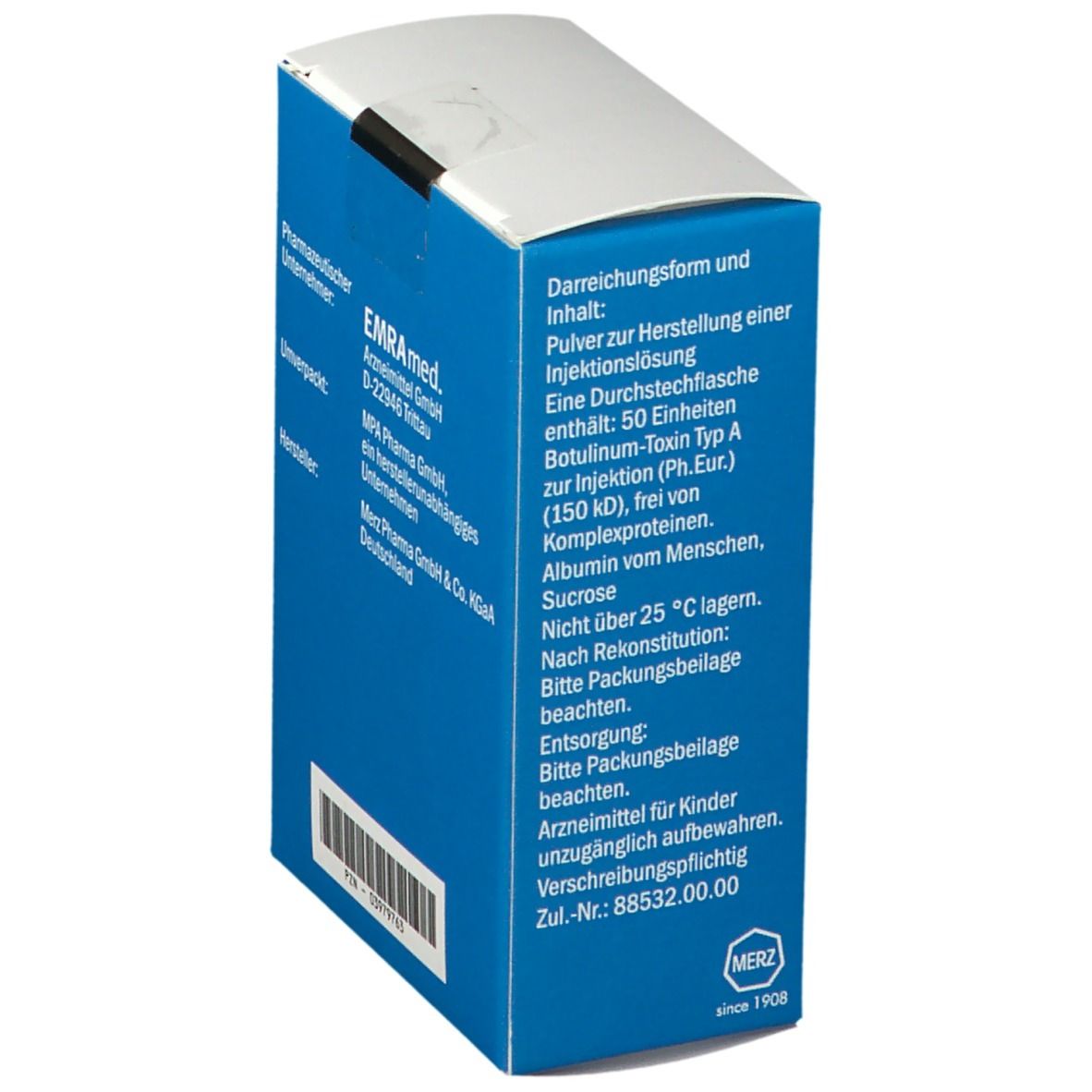 Bocouture 50 Einheiten: Seitenansicht mit Darreichungsform und Inhaltsstoffen.