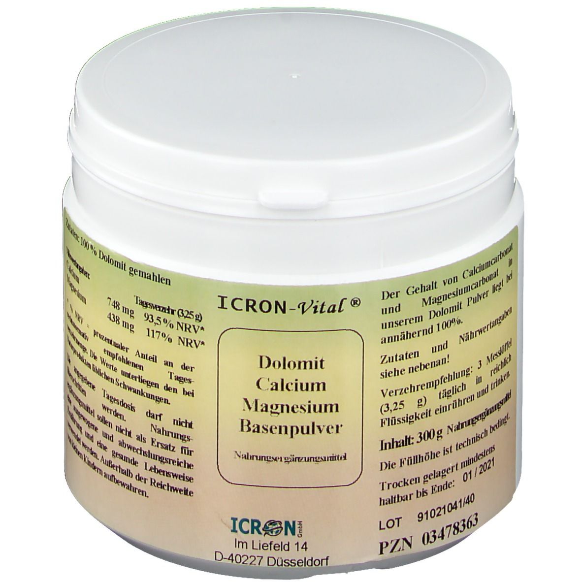 ICRON-Vital® Dolomit Calcium Magnesium Basenpulver 300 g Pulver