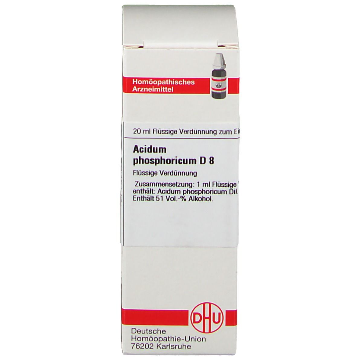 Produktverpackung. Beschriftung: DHU Acidum phosphoricum D8.