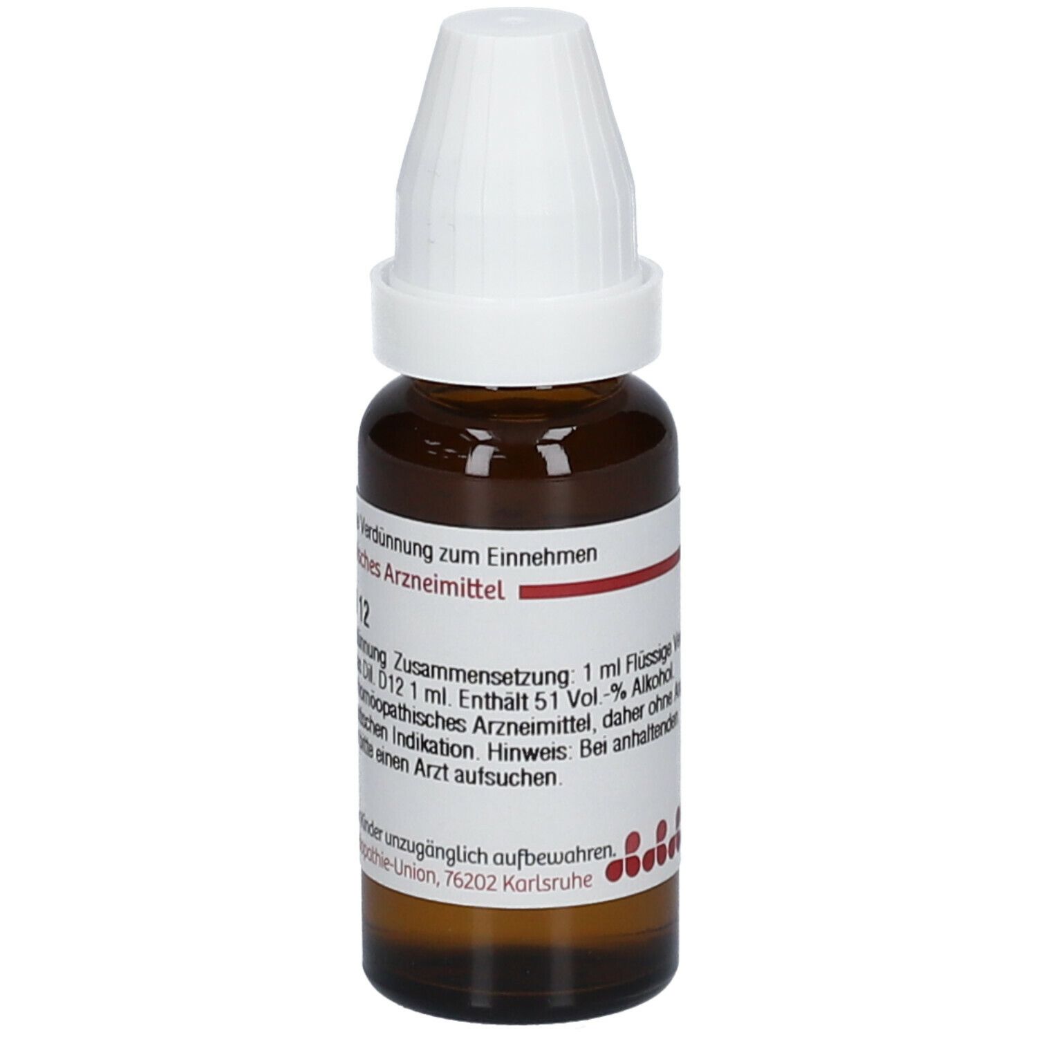 Braune Glasflasche mit weißem Verschluss. Etikett mit Produktbezeichnung: Crocus D 12. Homöopathisches Arzneimittel.