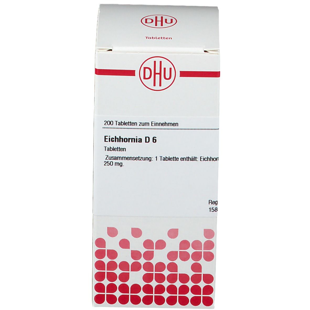 Weiße Schachtel mit rotem Design. Enthält Produktinformationen. DHU-Logo.