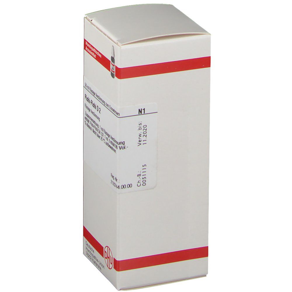 Weiße Schachtel mit roter Umrandung. Aufschrift: Pichi-Pichi D 2. N1-Kennzeichnung.