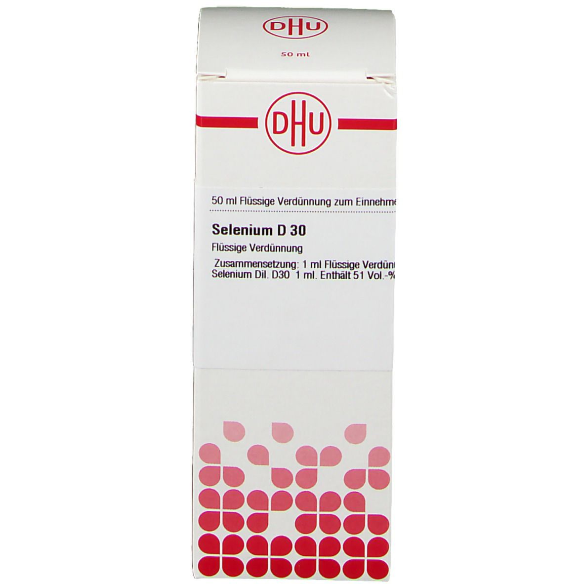 Weiße Produktverpackung mit roter Schrift. Enthält Informationen zum Produkt Selenium D 30.