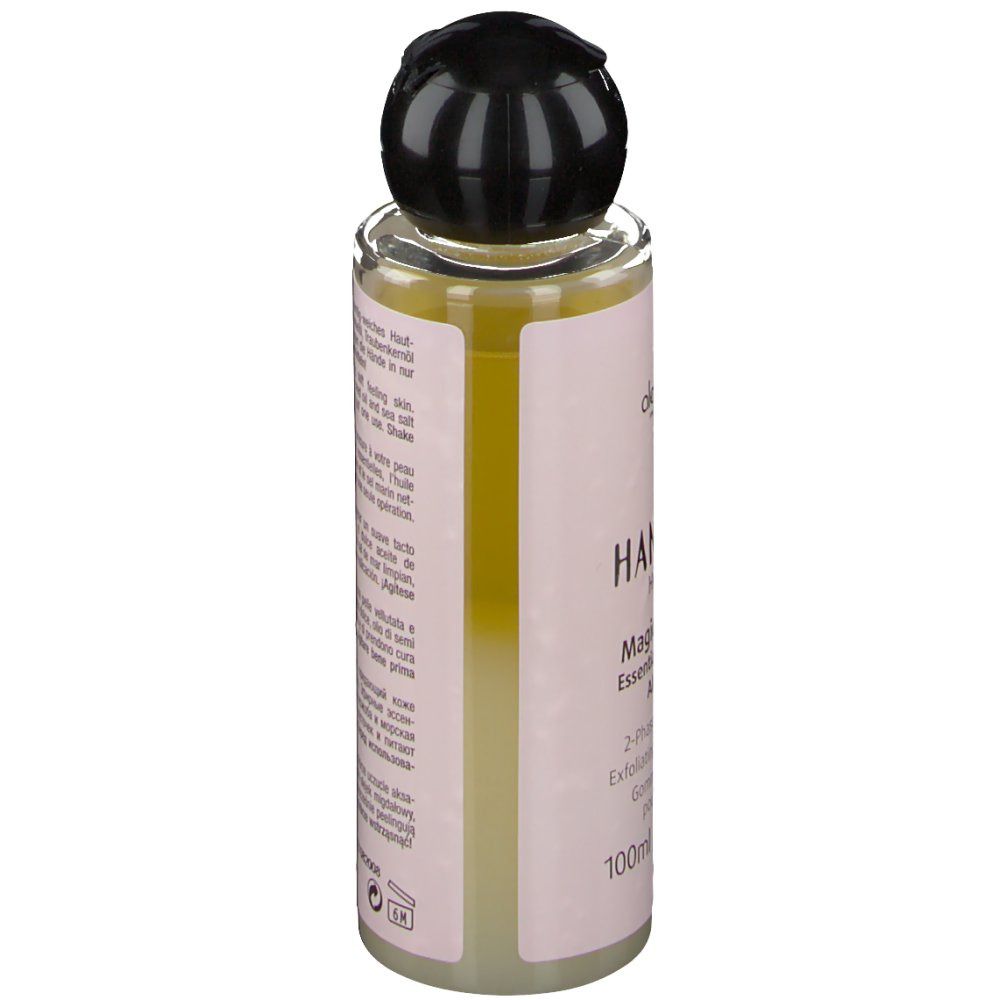 Alessandro HandSpa Magic Manicure Ölflasche. Teilansicht. Schwarzer Deckel. Rosa Etikett. 100ml.