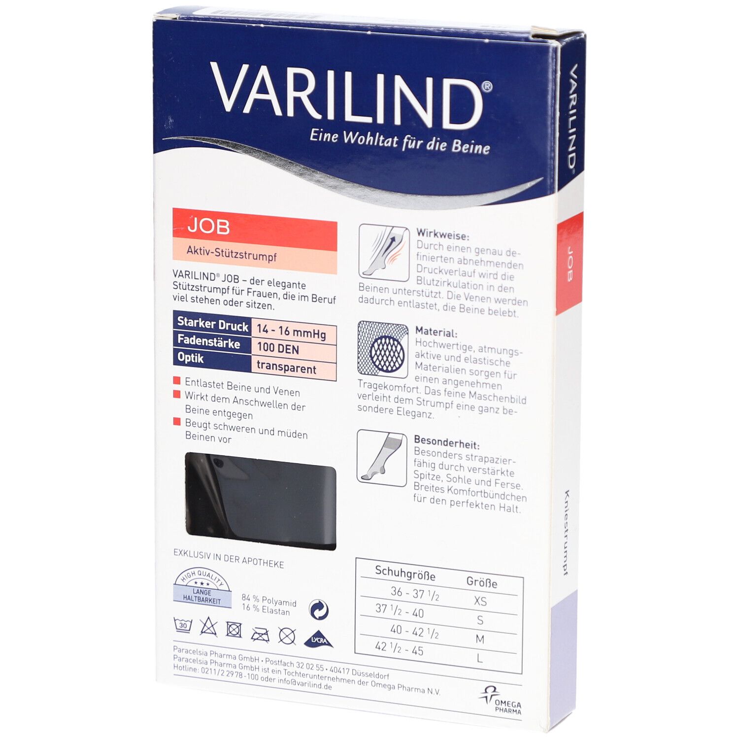 VARILIND® Job 100den Kompressionsstrümpfe AD XS transparent schwarz