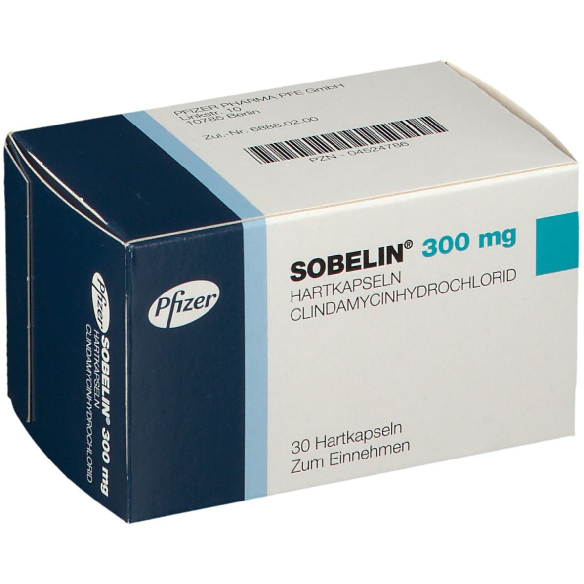 Sobelin 300 mg Hartkapseln Packung mit 30 Kapseln.