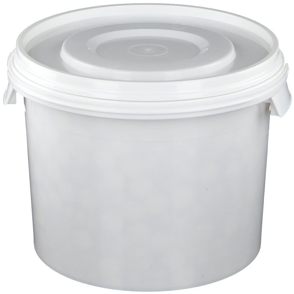 Weißer Eimer mit Deckel. Seitlich Griff. Aufschrift: Canina FELL O.K. Tabletten. Für Hunde. Inhalt: 2.000 g.