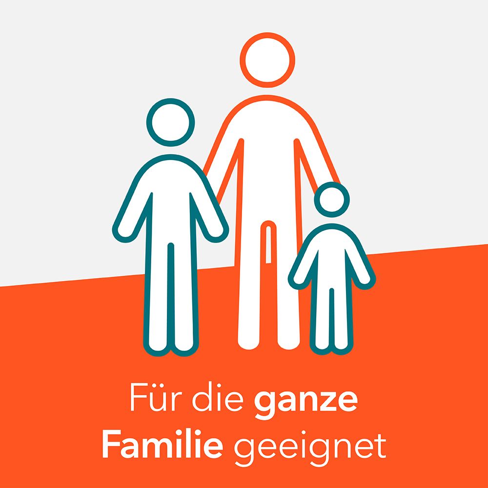 Grafik einer Familie. Text: Für die ganze Familie geeignet.