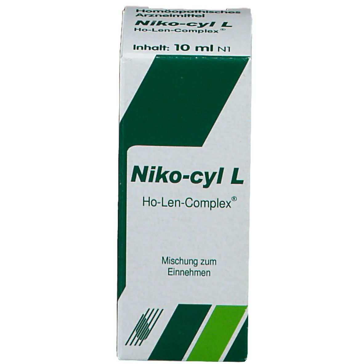 Verpackung von Niko-cyl L. Aufschrift: Ho-Len-Complex, homöopathisches Arzneimittel. Inhalt: 10 ml.