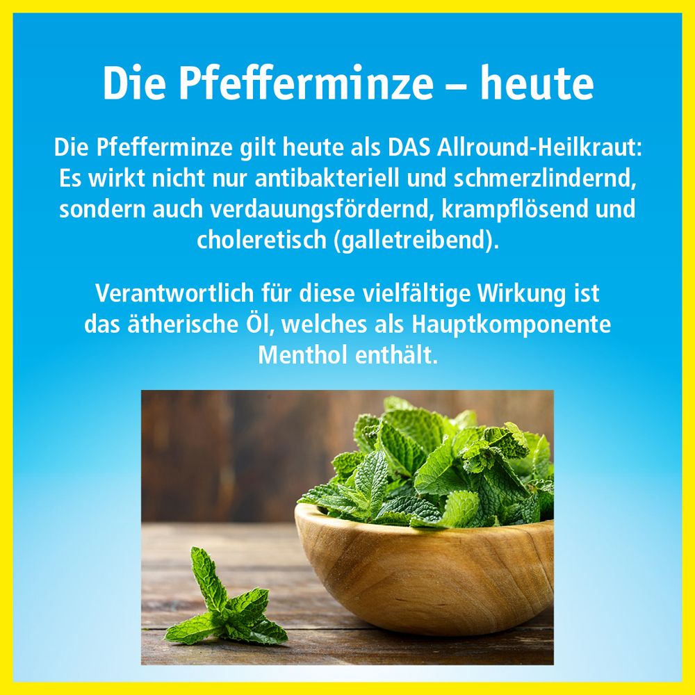 China-Oel® Hals- und Rachenbonbons. Verpackung mit Logo und Produktbezeichnung. Einzelne Bonbons sichtbar.