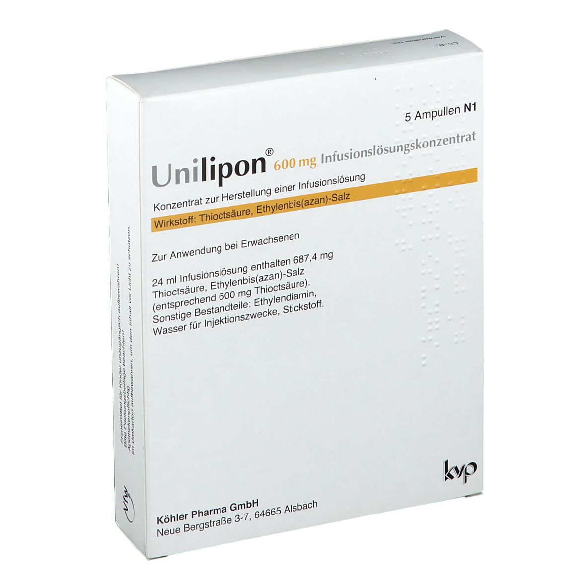 Unilipon® 600 mg Infusionslösungskonzentrat 1x5 St - Shop Apotheke