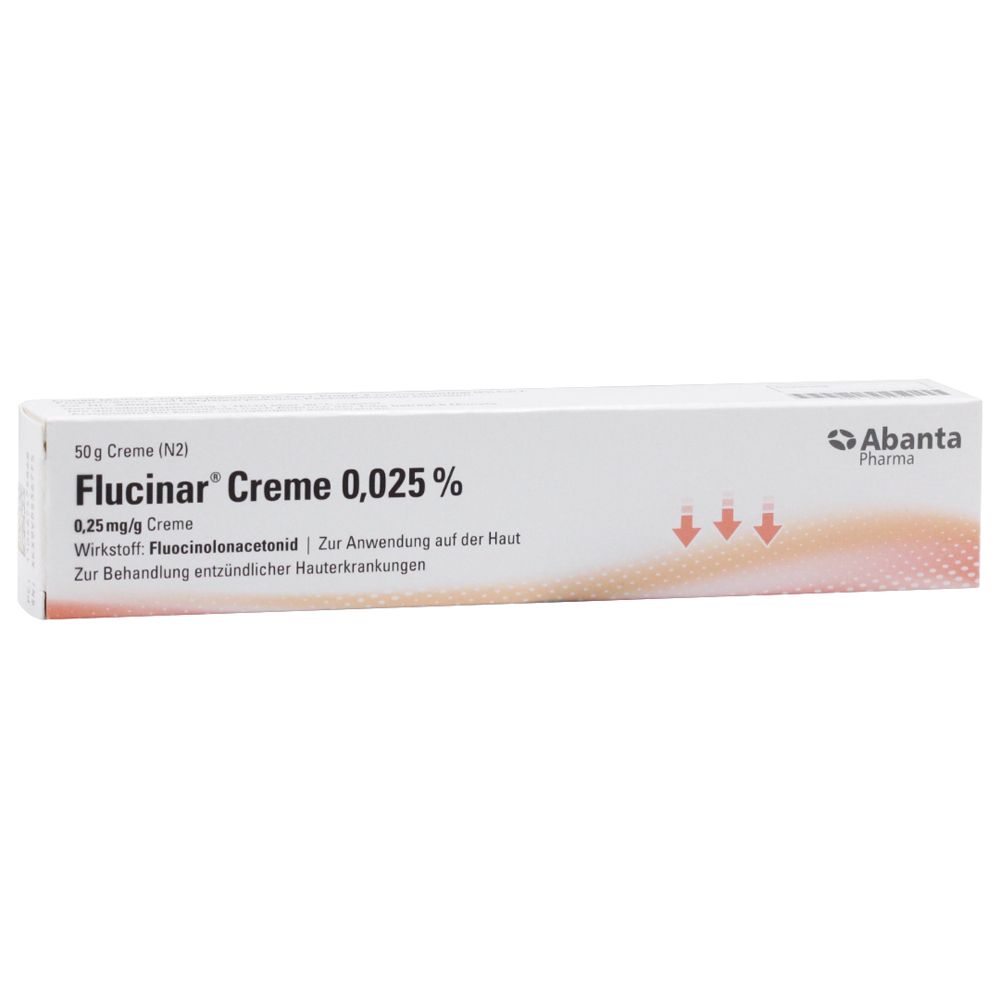 Flucinar Creme 0,025% Tube mit 50g Inhalt. Abanta Pharma.