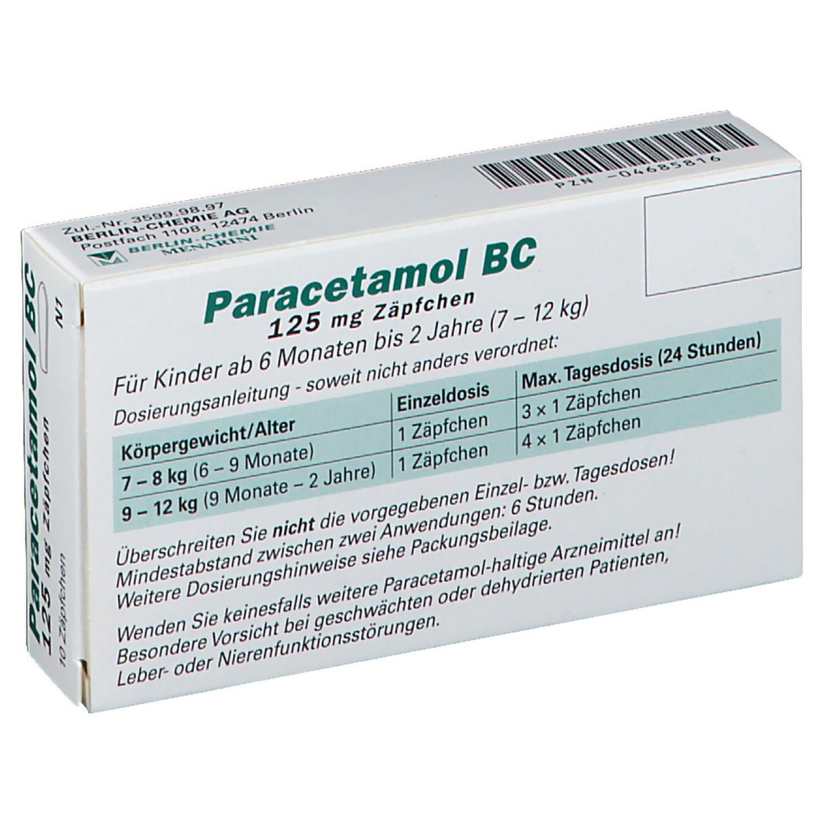Paracetamol BC 125 mg Zäpfchen